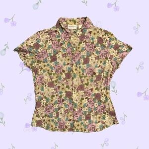 Liz Claiborne Floral Button Down Shirt - Purple and Green